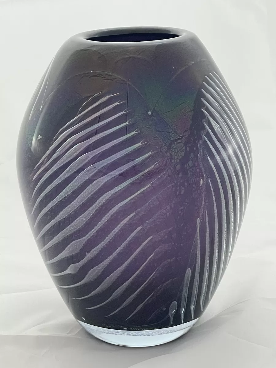 Purple large iridescent Milropa blown glass vessel