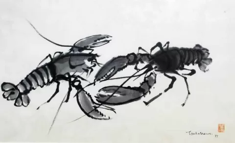 Two Lobsters -print Framed